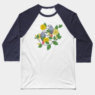 African Grey Parrots and Yellow Flowers Baseball T-Shirt